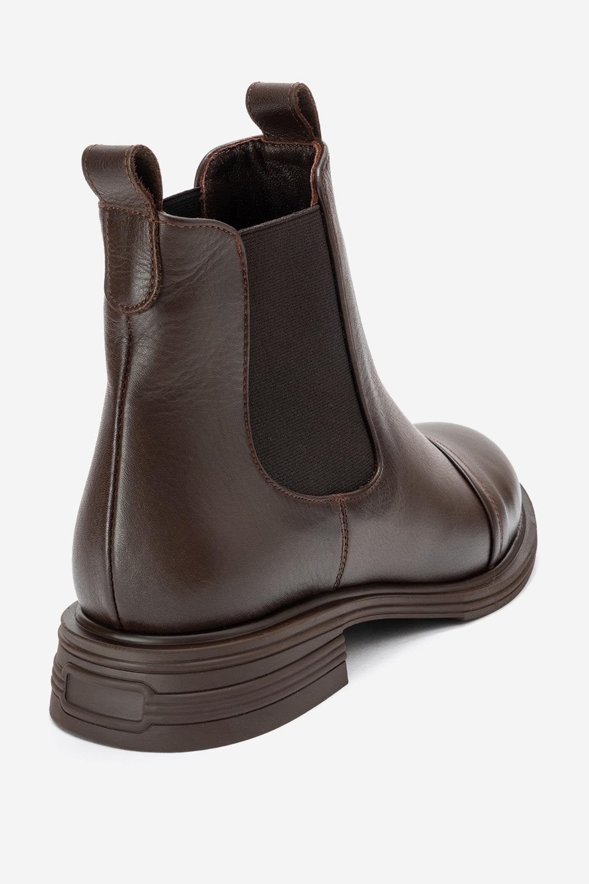 Sidney - Brown Genuine Leather Buckled Elastic Chelsea Boot (Women)