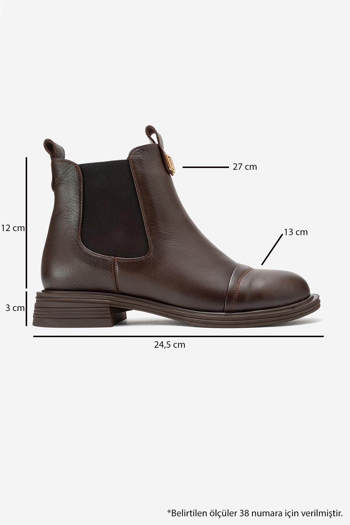 Sidney - Brown Genuine Leather Buckled Elastic Chelsea Boot (Women)