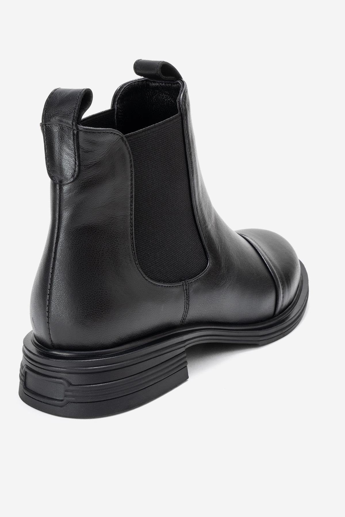 Sidney - Black Genuine Leather Buckled Elastic Chelsea Boot (Women)