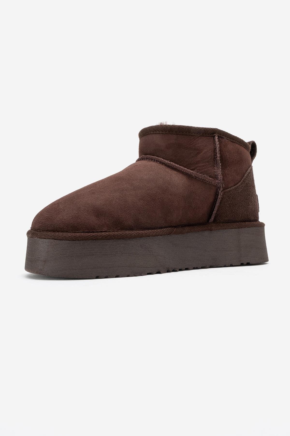 Havana - Brown Suede Genuine Leather Fur-Lined Platform Ankle Boot (Women)