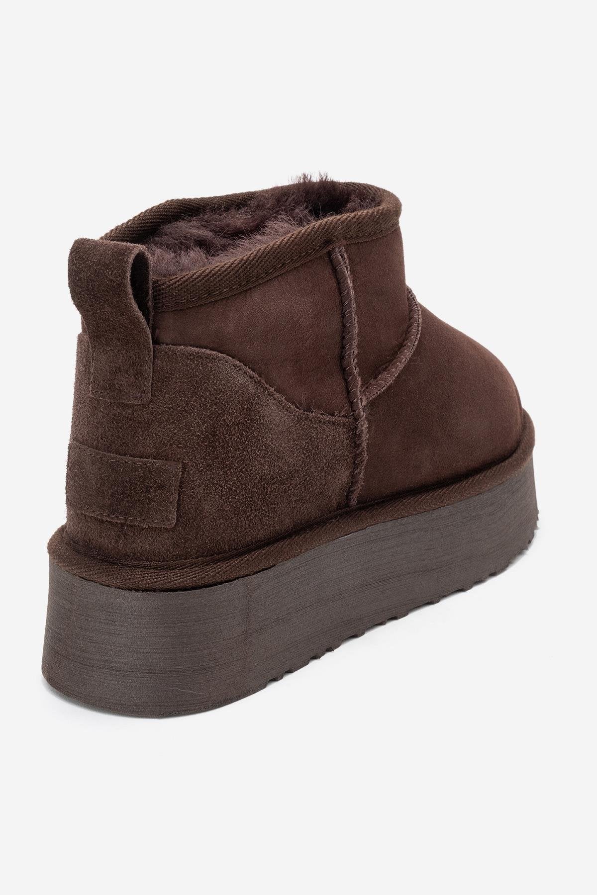 Havana - Brown Suede Genuine Leather Fur-Lined Platform Ankle Boot (Women)