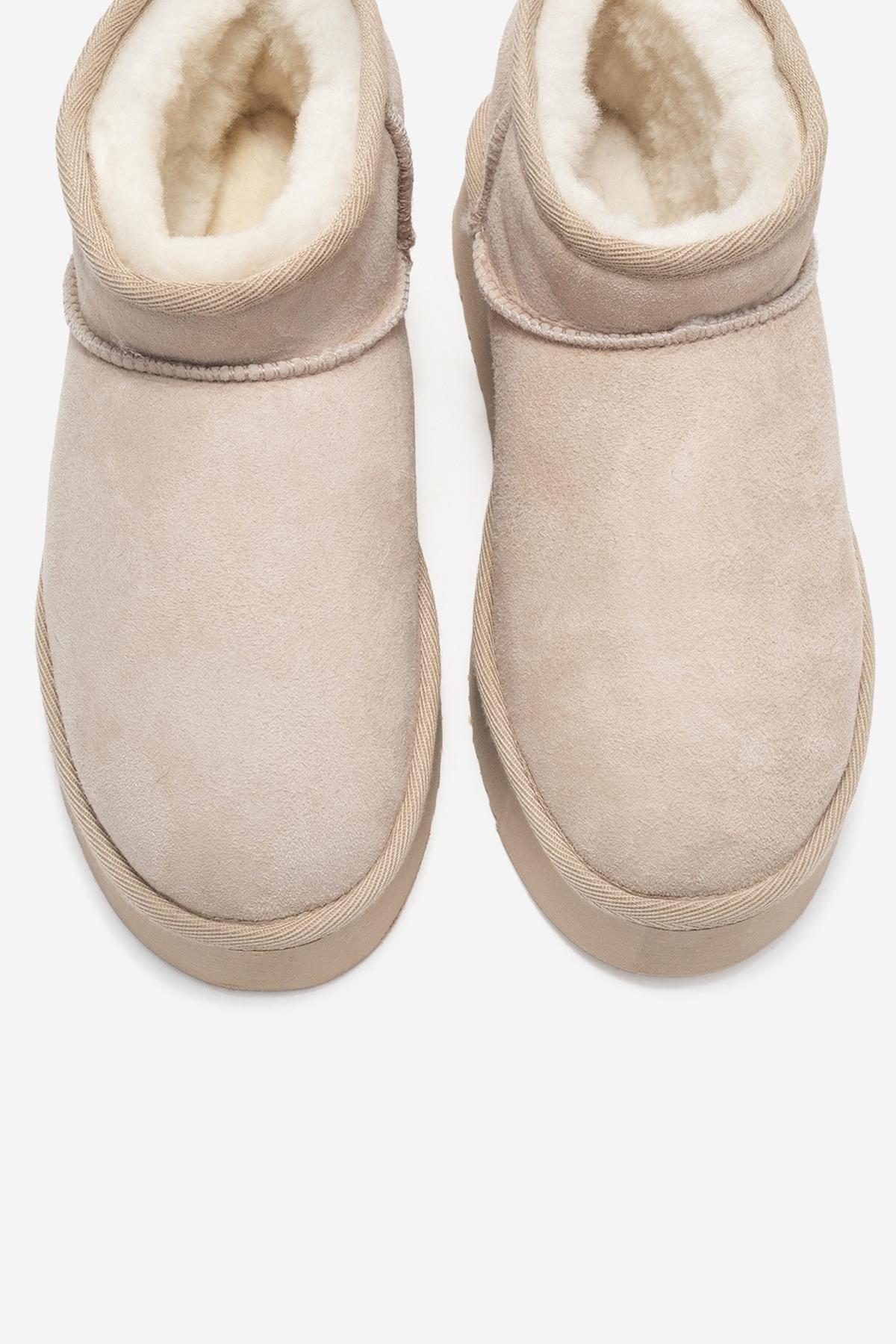 Havana - Beige Suede Genuine Leather Fur-Lined Platform Ankle Boot (Women)