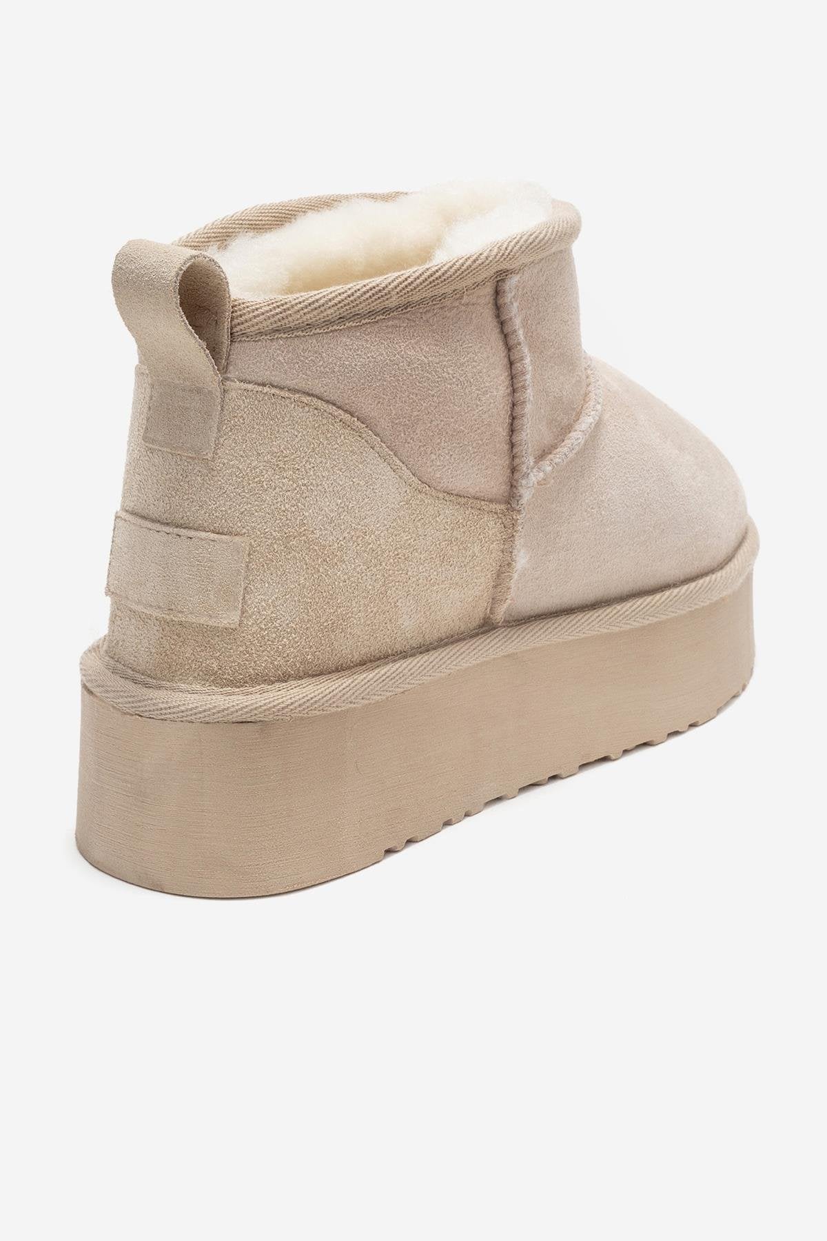 Havana - Beige Suede Genuine Leather Fur-Lined Platform Ankle Boot (Women)