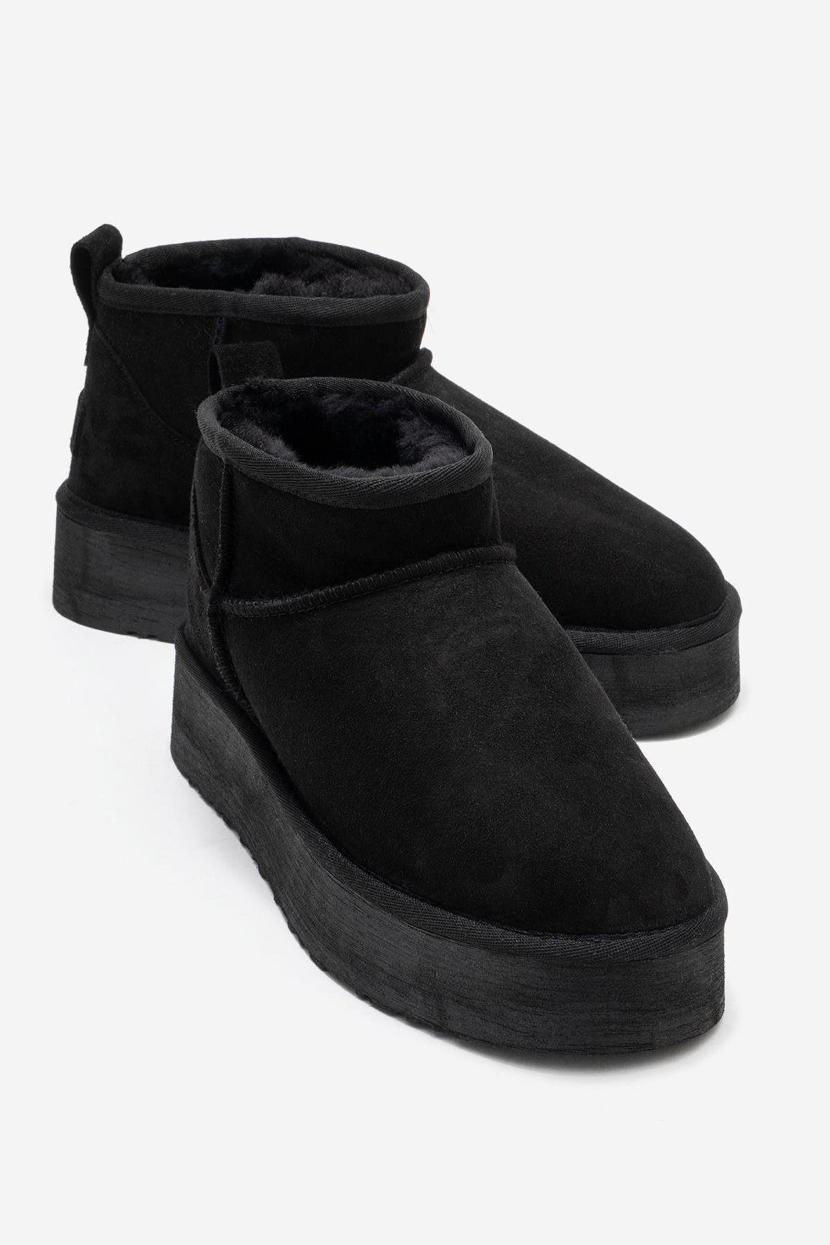 Havana - Black Suede Genuine Leather Platform Mini Boot (Women)