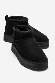 Havana - Black Suede Genuine Leather Platform Mini Boot (Women)
