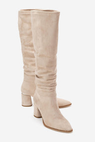 120 - Beige Suede Gusseted Block Heel Knee-High Boot (Women)