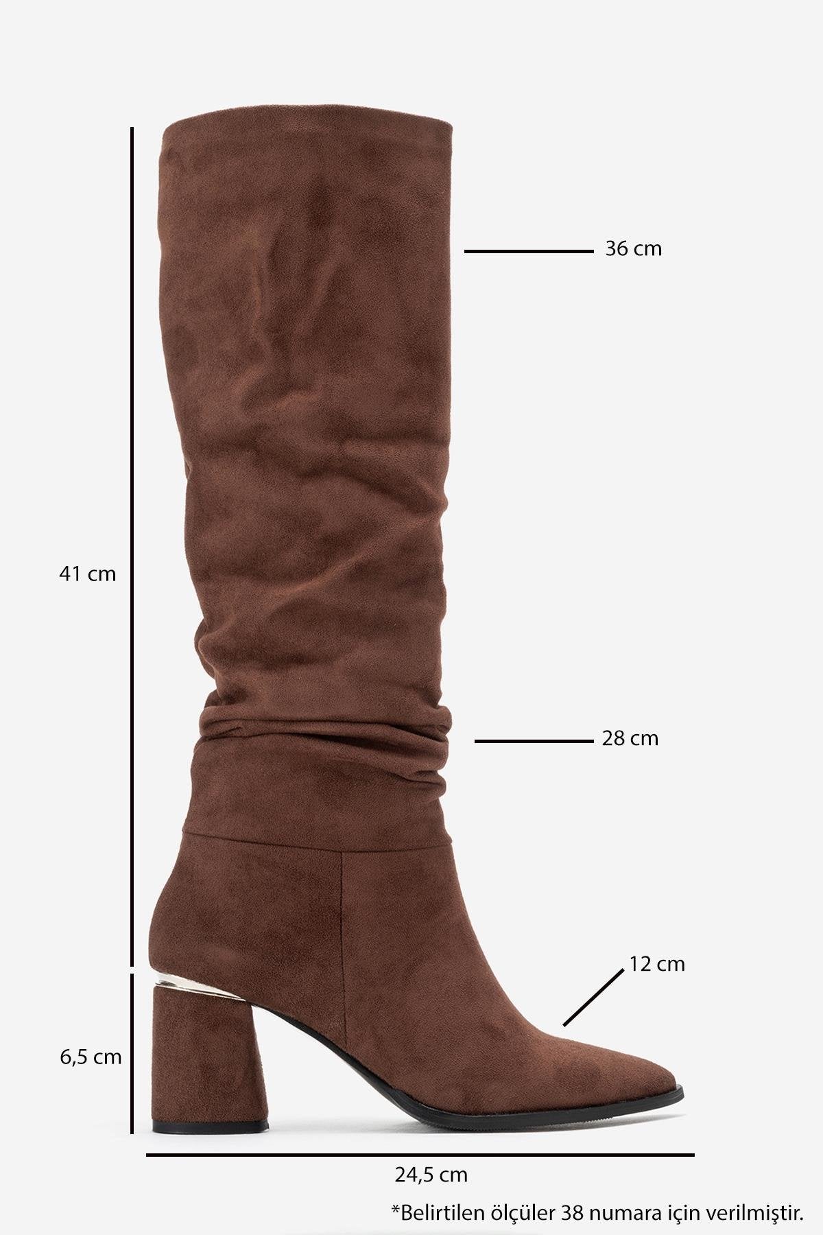 120 - Brown Suede Gusseted Block Heel Knee-High Boot (Women)