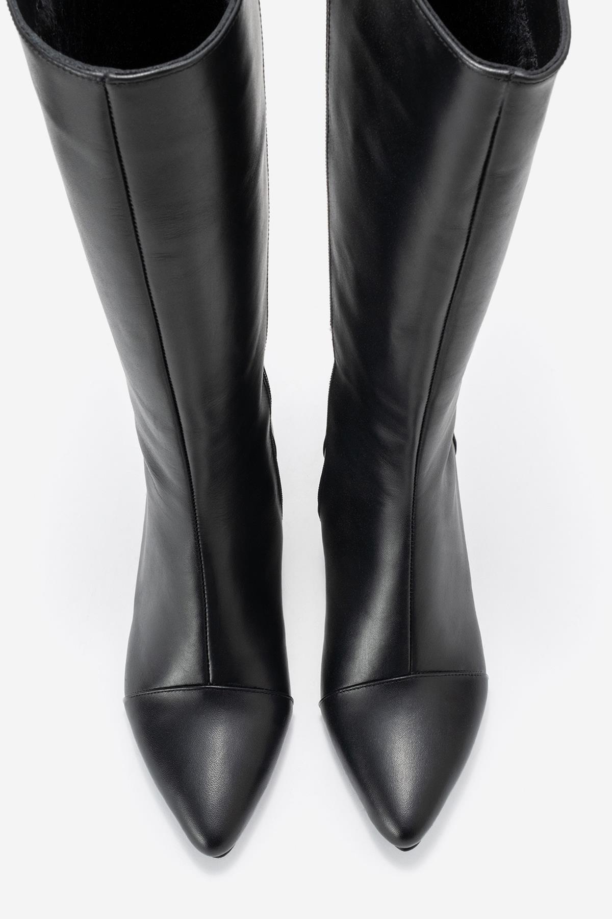 Lumin - Black Genuine Leather Block Heel Knee-High Boot (Women)