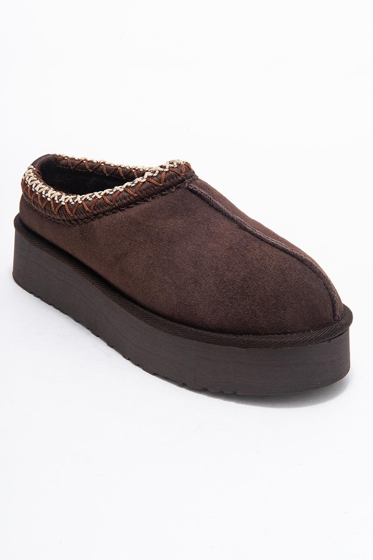 Avelia - Brown Suede Genuine Leather Thick-Soled Winter Slipper (Women)