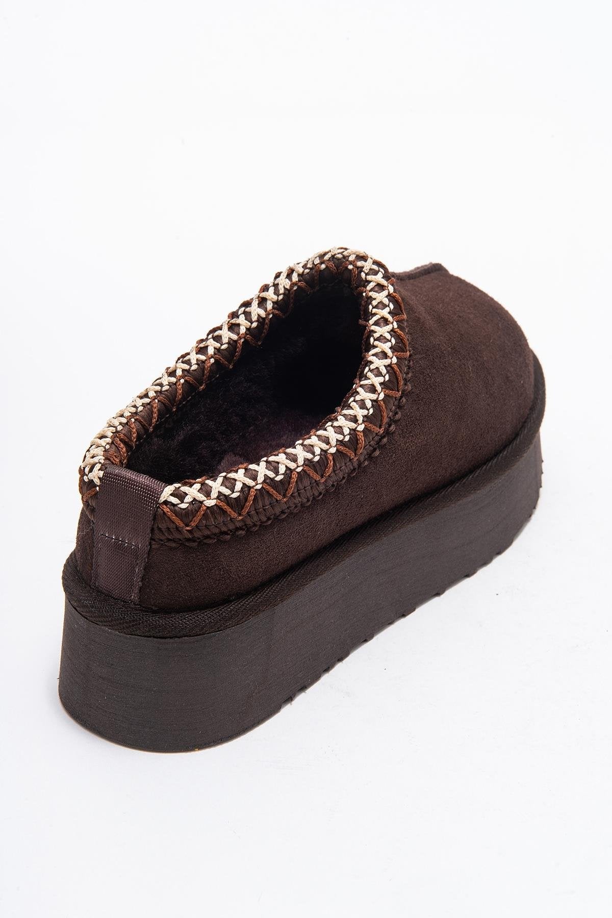 Avelia - Brown Suede Genuine Leather Thick-Soled Winter Slipper (Women)