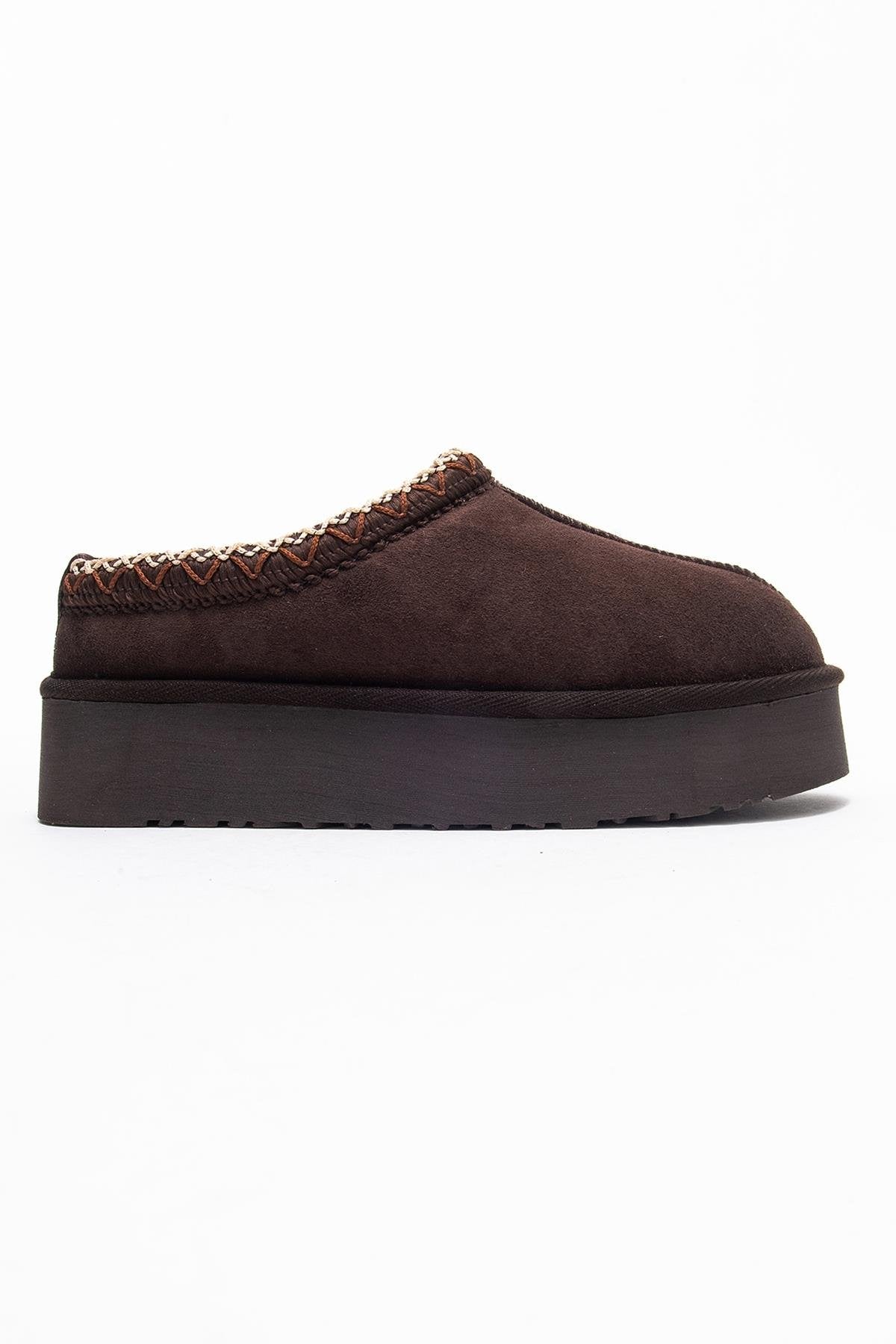 Avelia - Brown Suede Genuine Leather Thick-Soled Winter Slipper (Women)