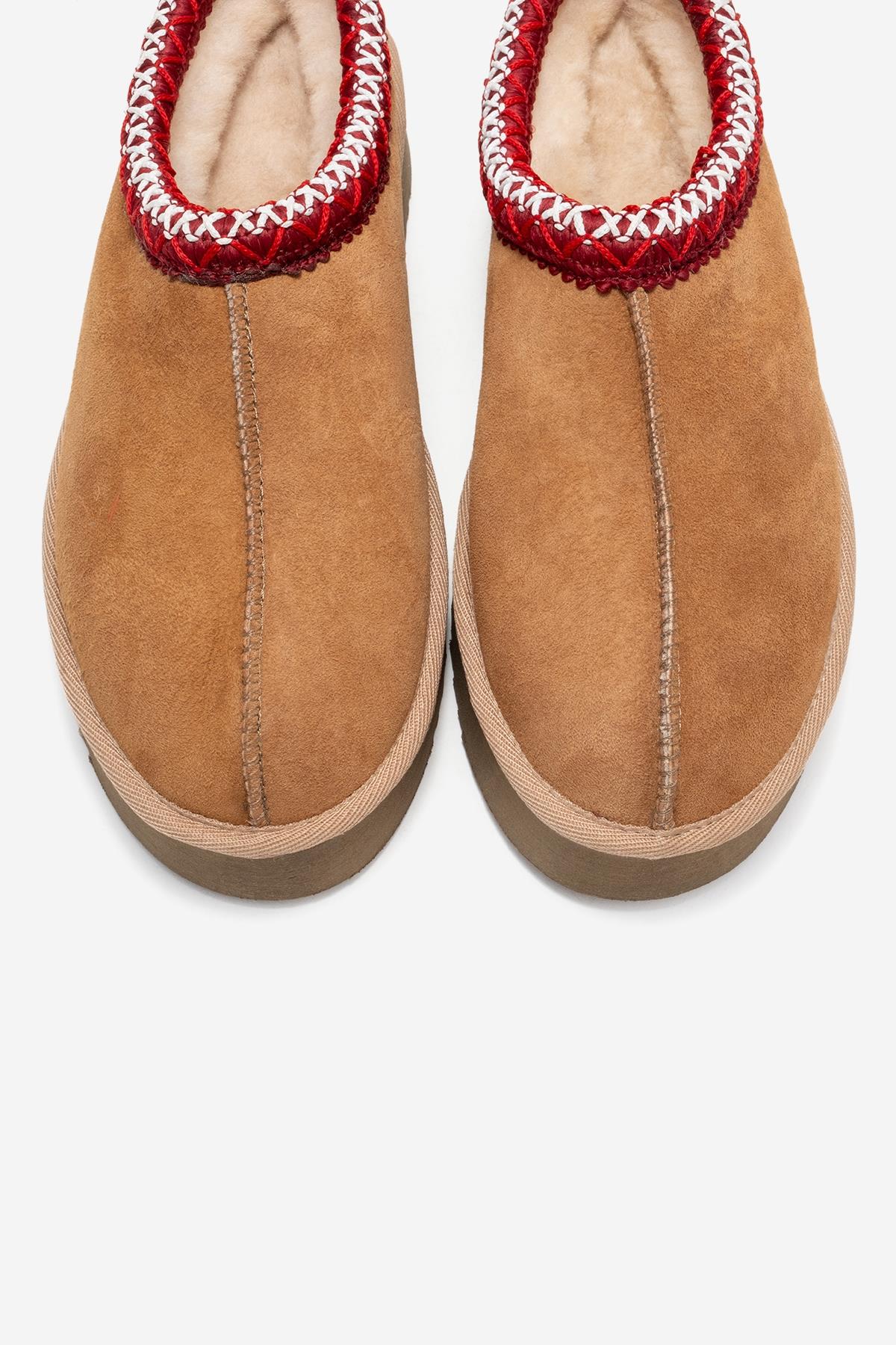 Avelia - Cognac Suede Genuine Leather Thick-Soled Winter Slipper (Women)