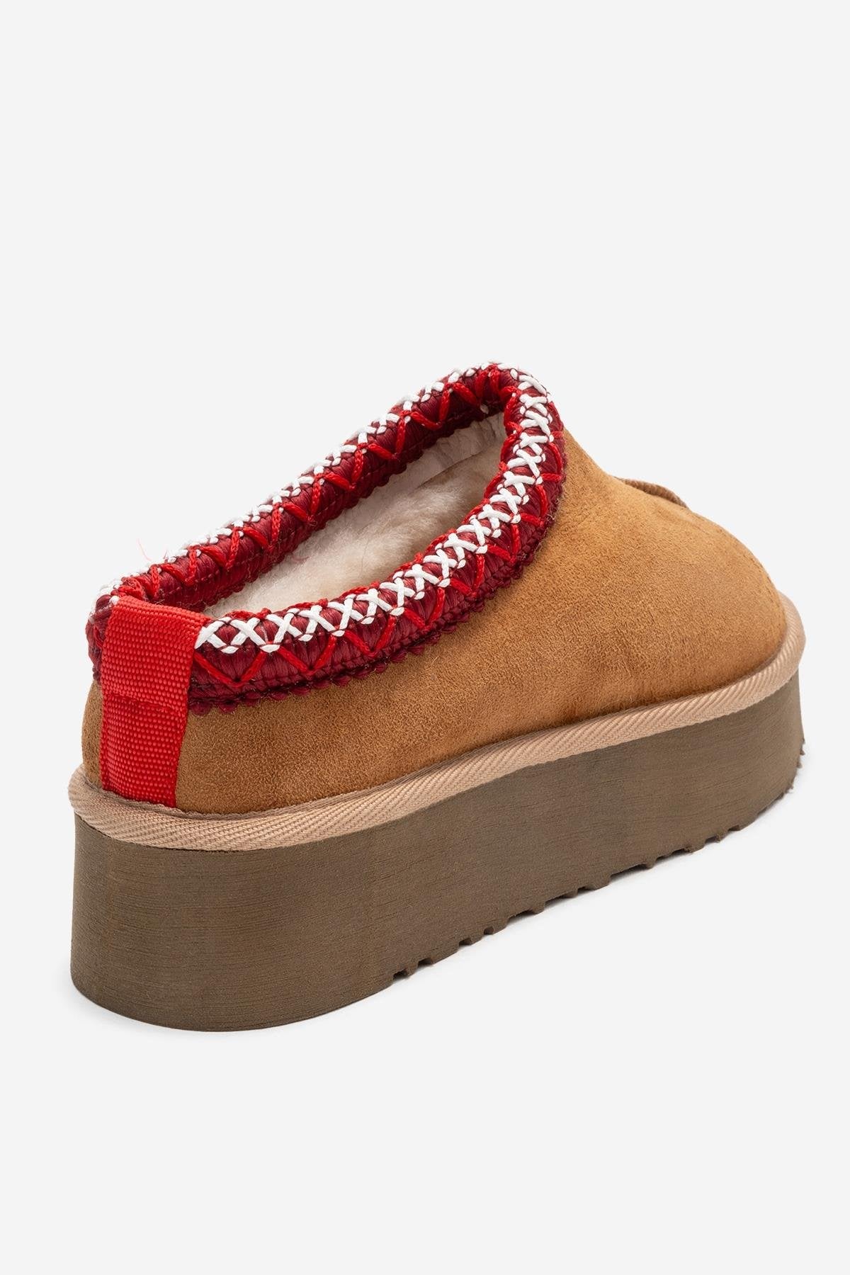 Avelia - Cognac Suede Genuine Leather Thick-Soled Winter Slipper (Women)