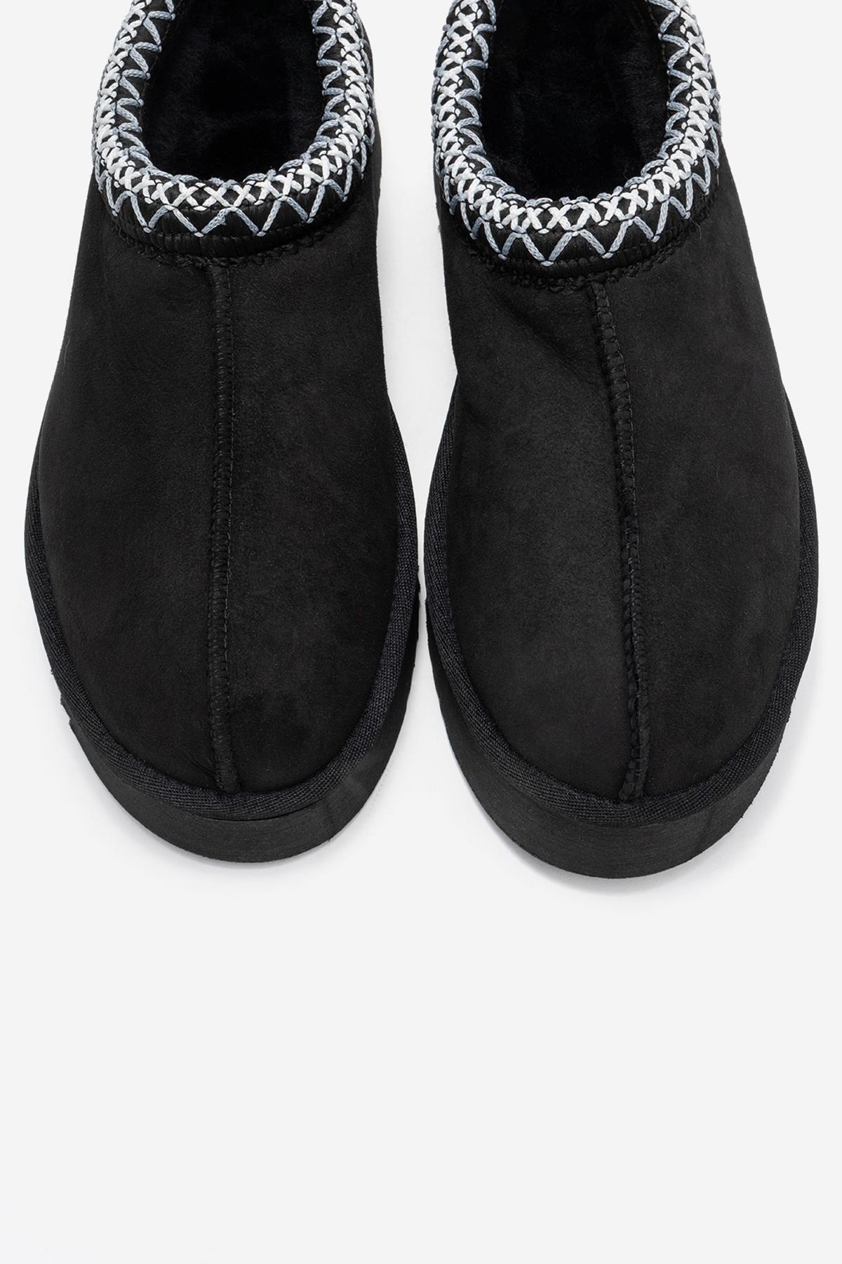Avelia - Black Suede Genuine Leather Thick-Soled Winter Slipper (Women)
