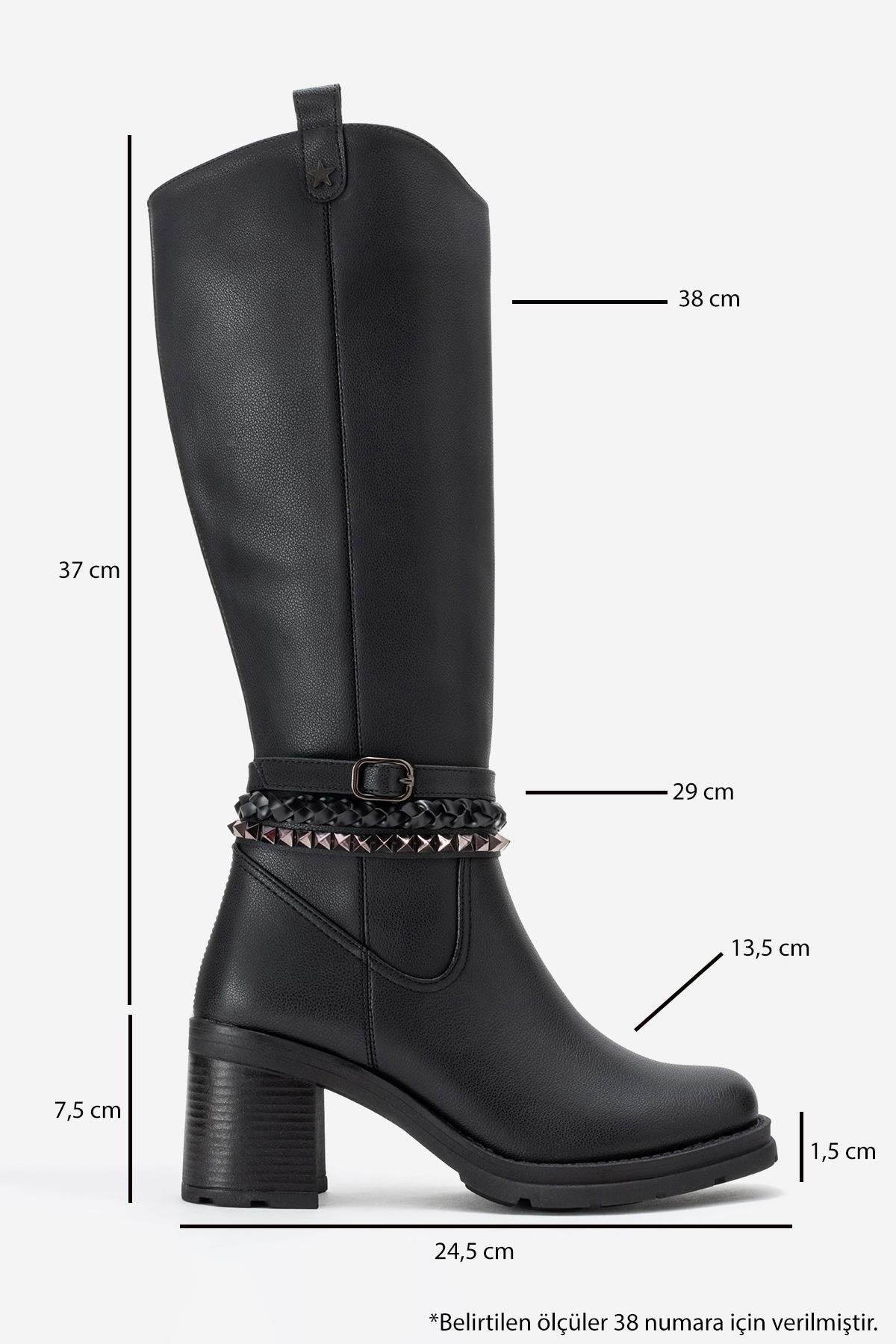 Viorra - Black Strappy Block Heel Knee-High Boot (Women)