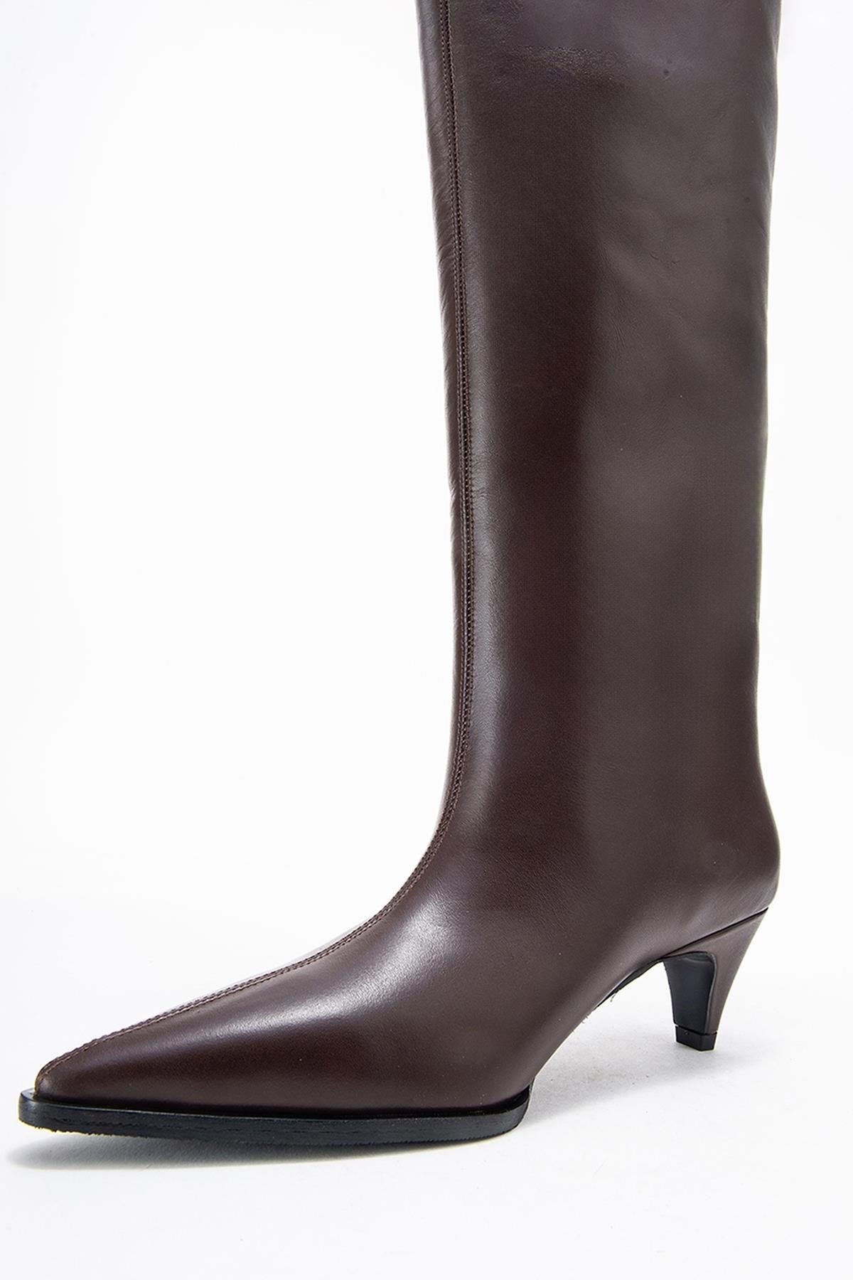 Siora - Brown Genuine Leather Low Heel Boot (Women)