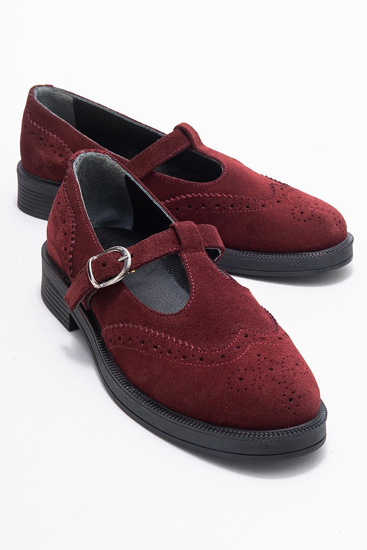Janney - Burgundy Suede Genuine Leather Loafer Shoe (Women)
