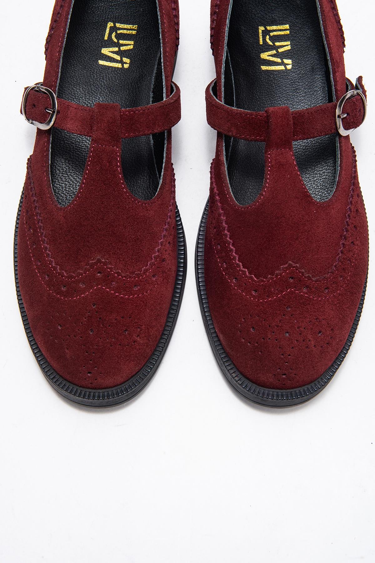 Janney - Burgundy Suede Genuine Leather Loafer Shoe (Women)