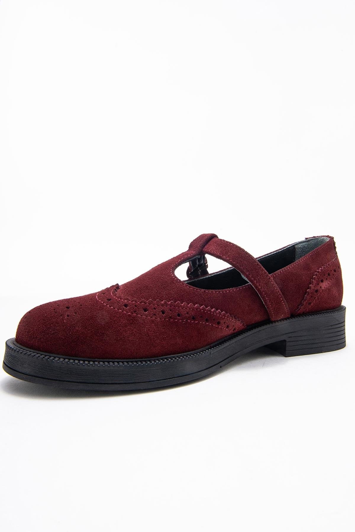 Janney - Burgundy Suede Genuine Leather Loafer Shoe (Women)