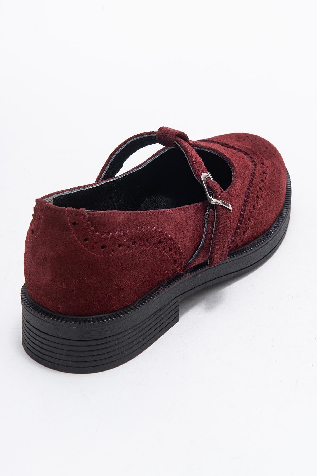 Janney - Burgundy Suede Genuine Leather Loafer Shoe (Women)