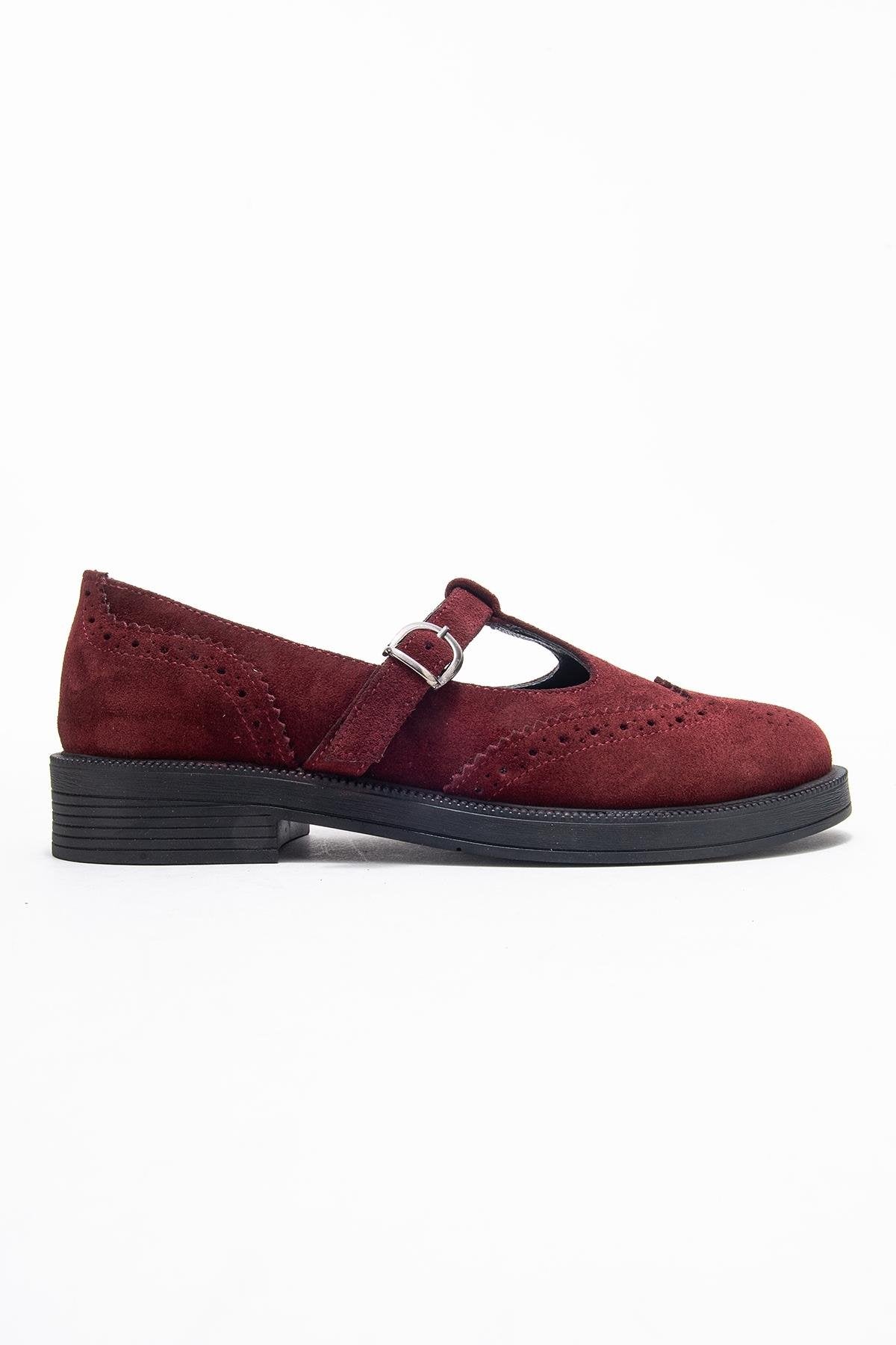 Janney - Burgundy Suede Genuine Leather Loafer Shoe (Women)