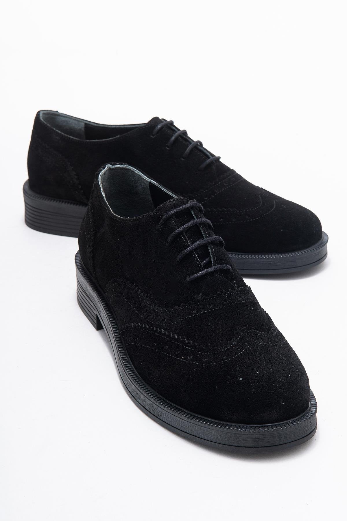 Avra - Black Suede Genuine Leather Oxford Shoe (Women)