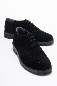 Avra - Black Suede Genuine Leather Oxford Shoe (Women)