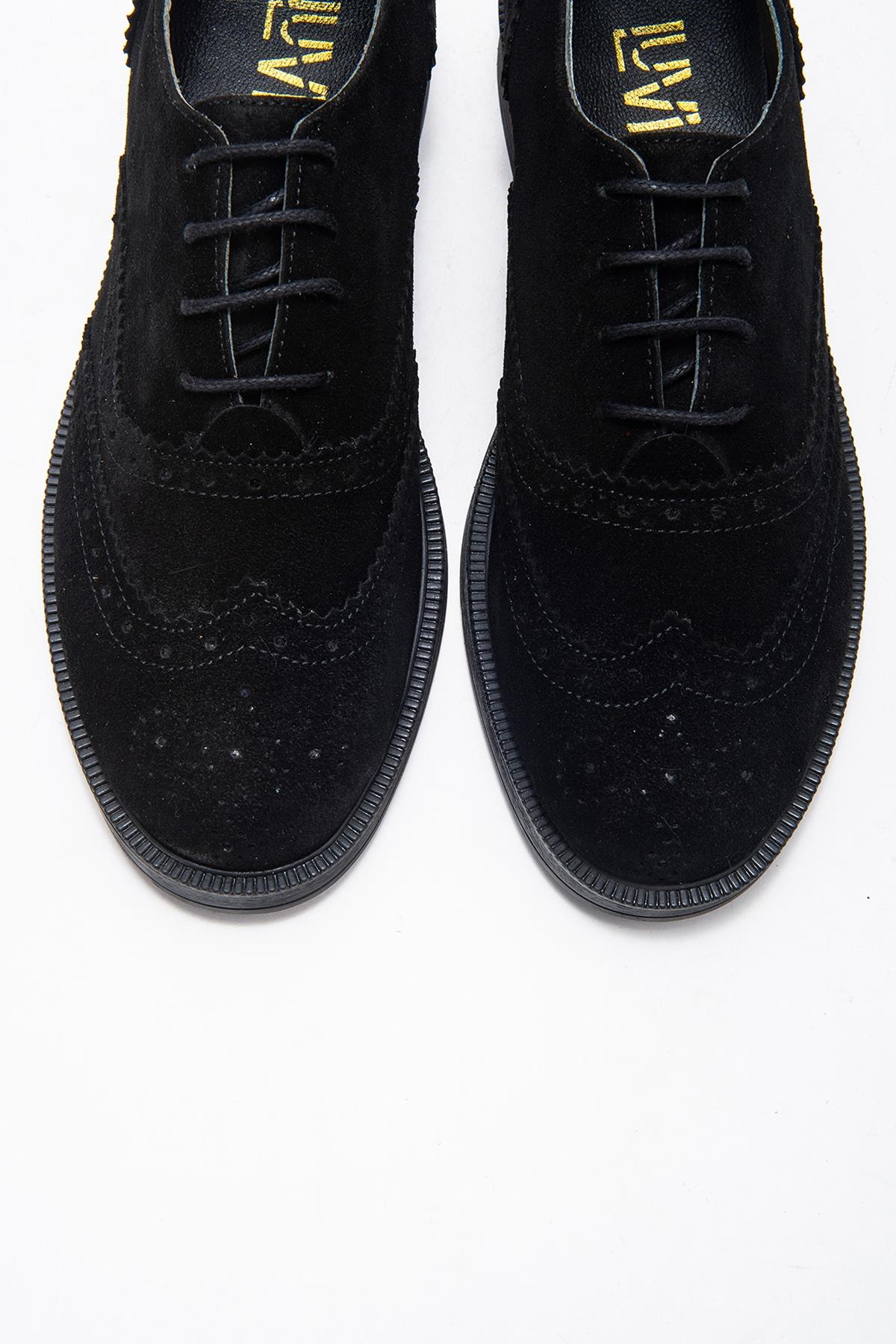 Avra - Black Suede Genuine Leather Oxford Shoe (Women)