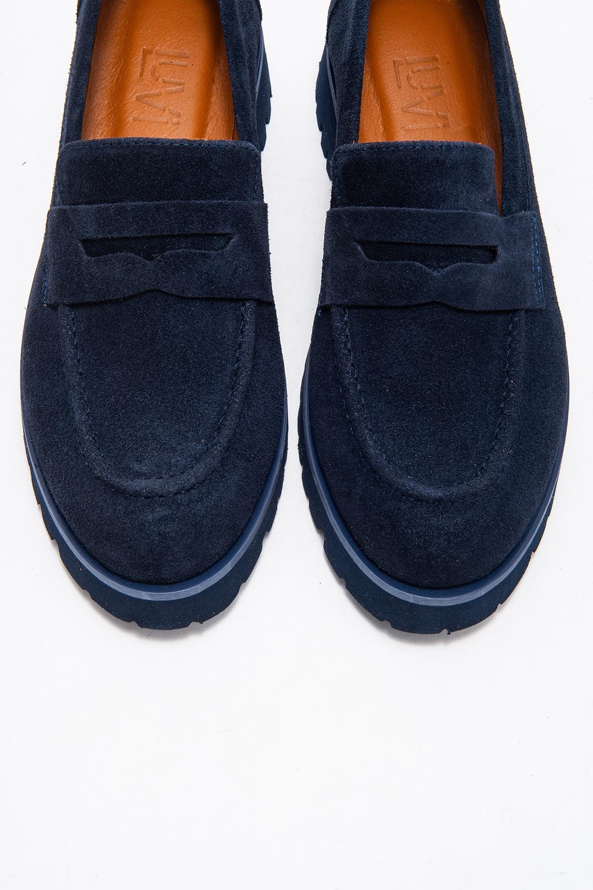 Vionel - Navy Suede Genuine Leather Loafer (Women)