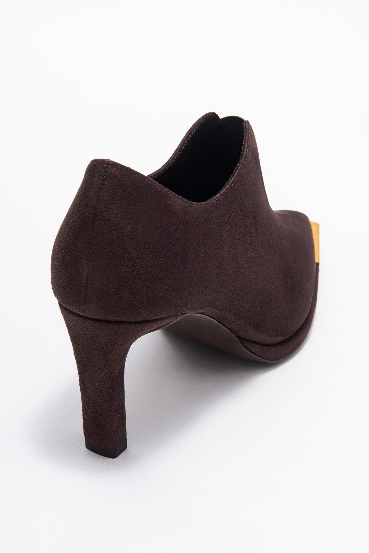 Niva - Brown Suede Gold-Detail Elastic Ankle-Heeled Shoe (Women)