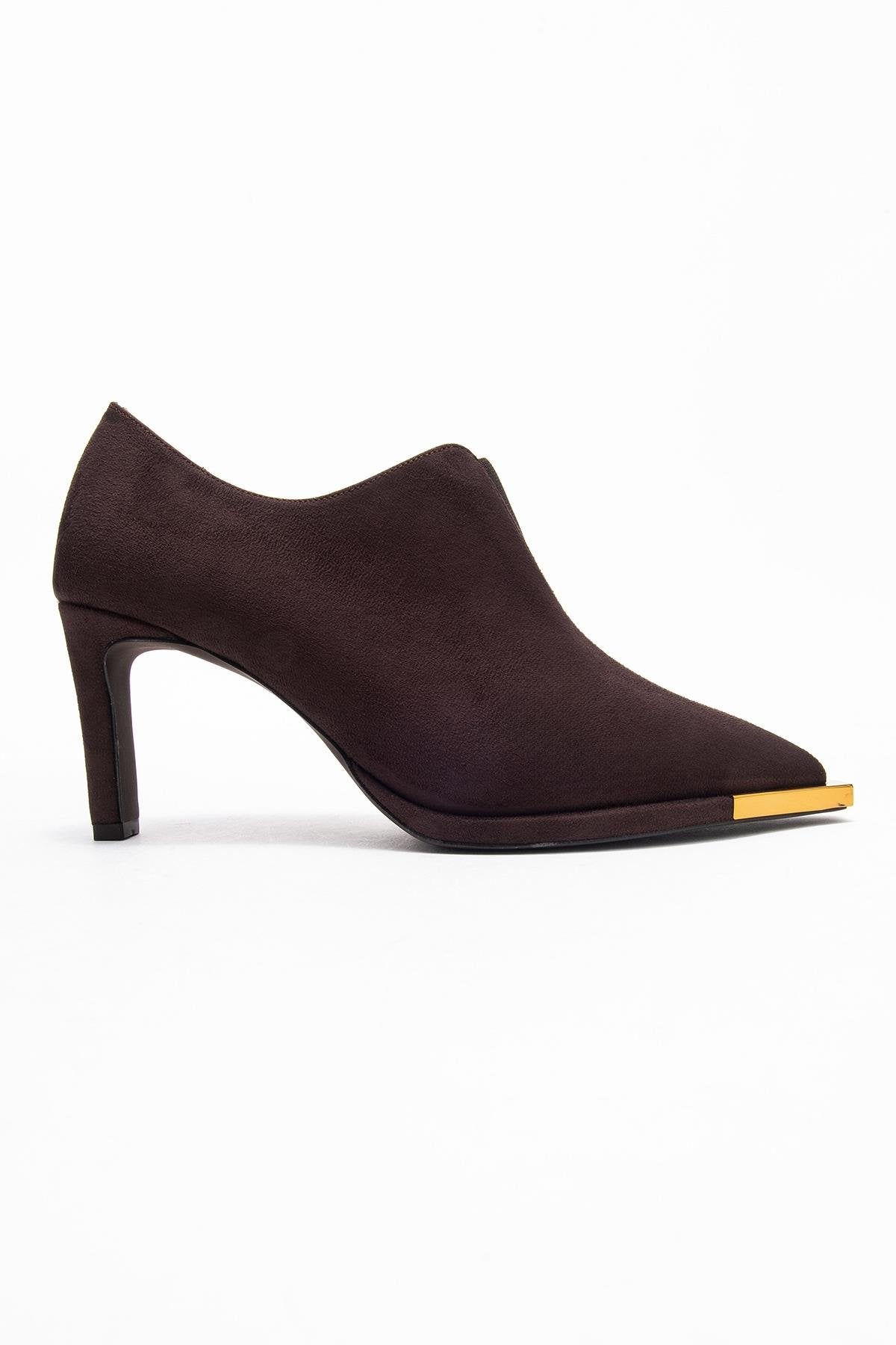Niva - Brown Suede Gold-Detail Elastic Ankle-Heeled Shoe (Women)