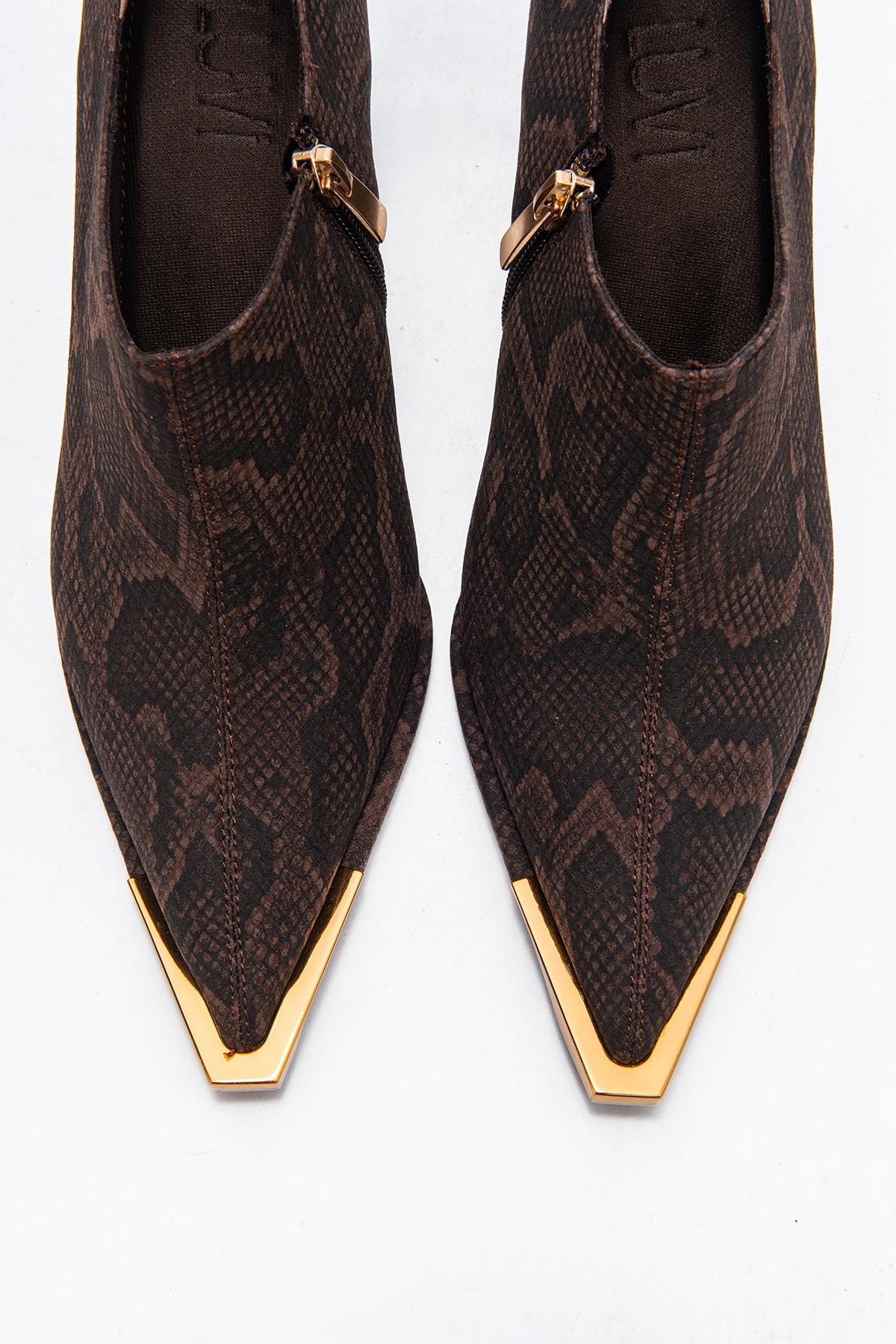 Sona - Brown Patterned Ankle-Heel Shoe (Women)