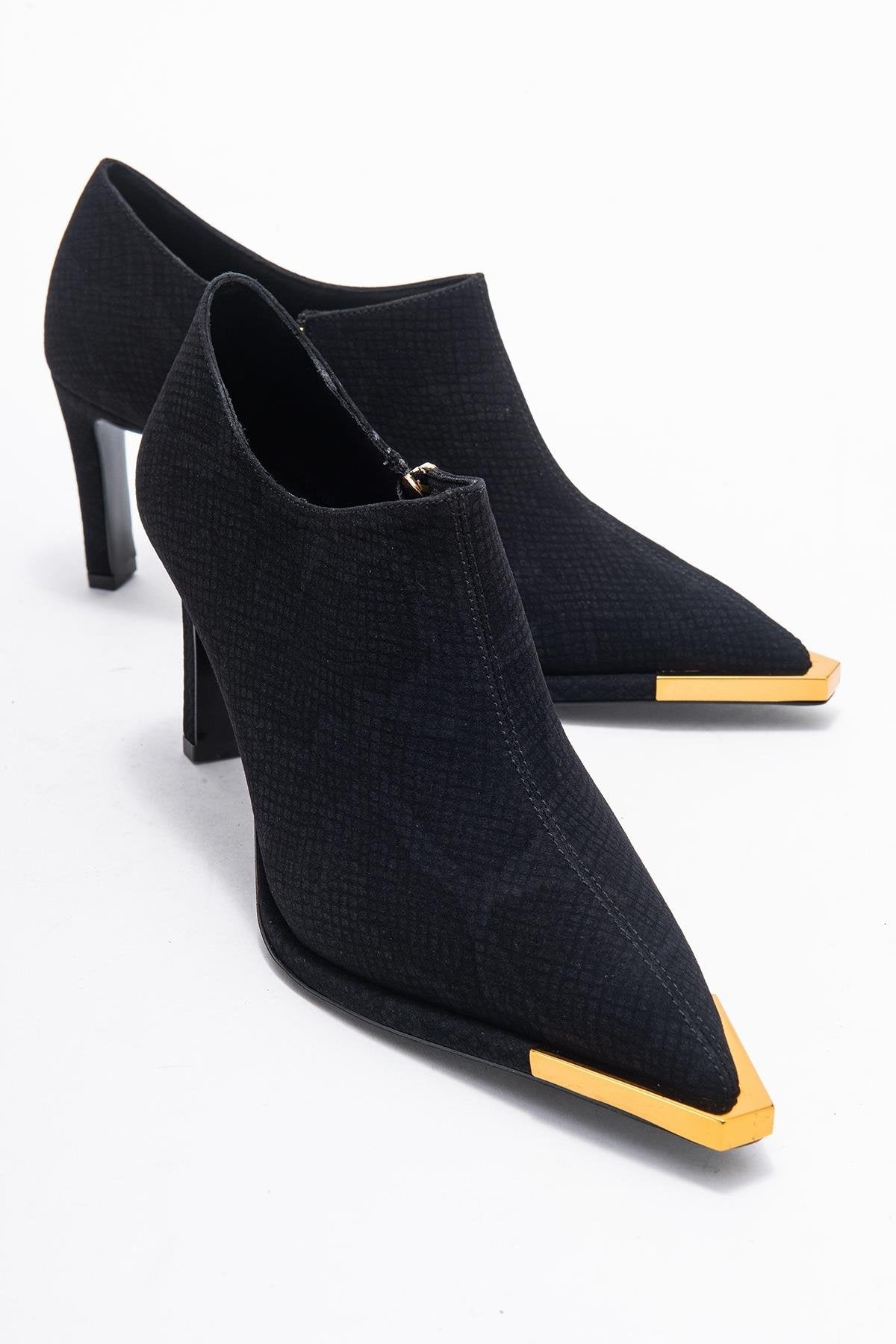 Sona - Black Patterned Ankle-Heel Shoe (Women)