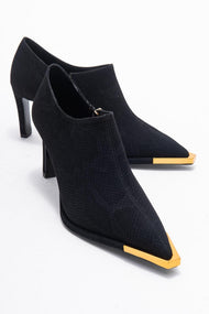 Sona - Black Patterned Ankle-Heel Shoe (Women)