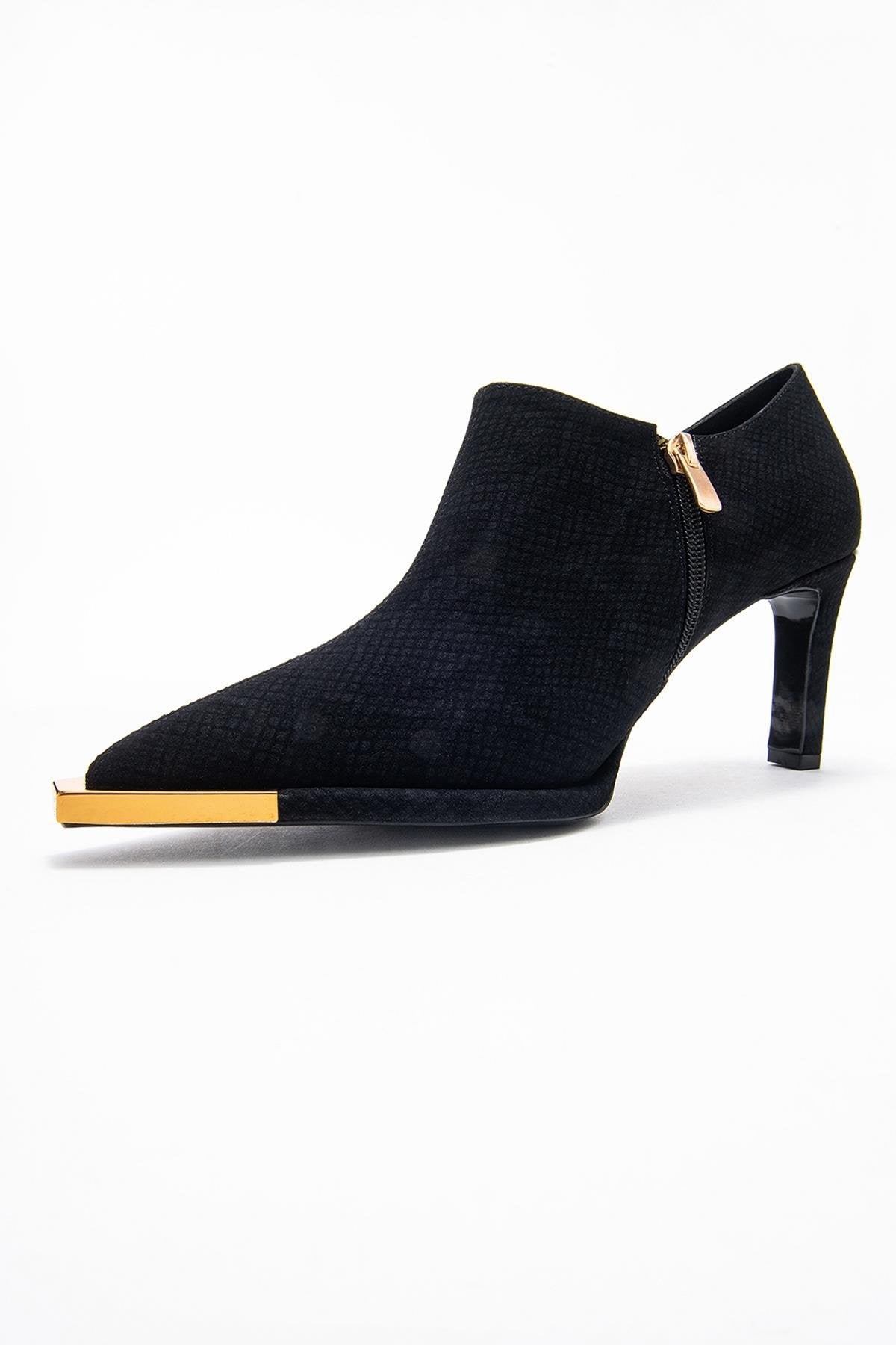 Sona - Black Patterned Ankle-Heel Shoe (Women)