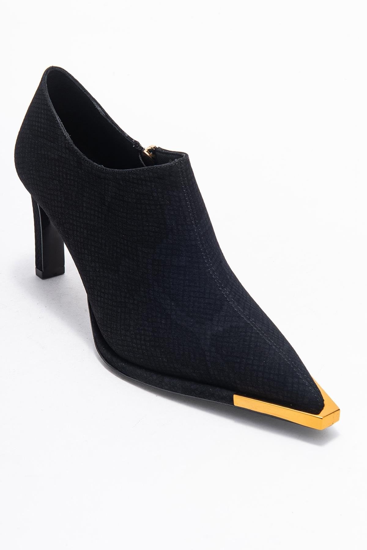 Sona - Black Patterned Ankle-Heel Shoe (Women)