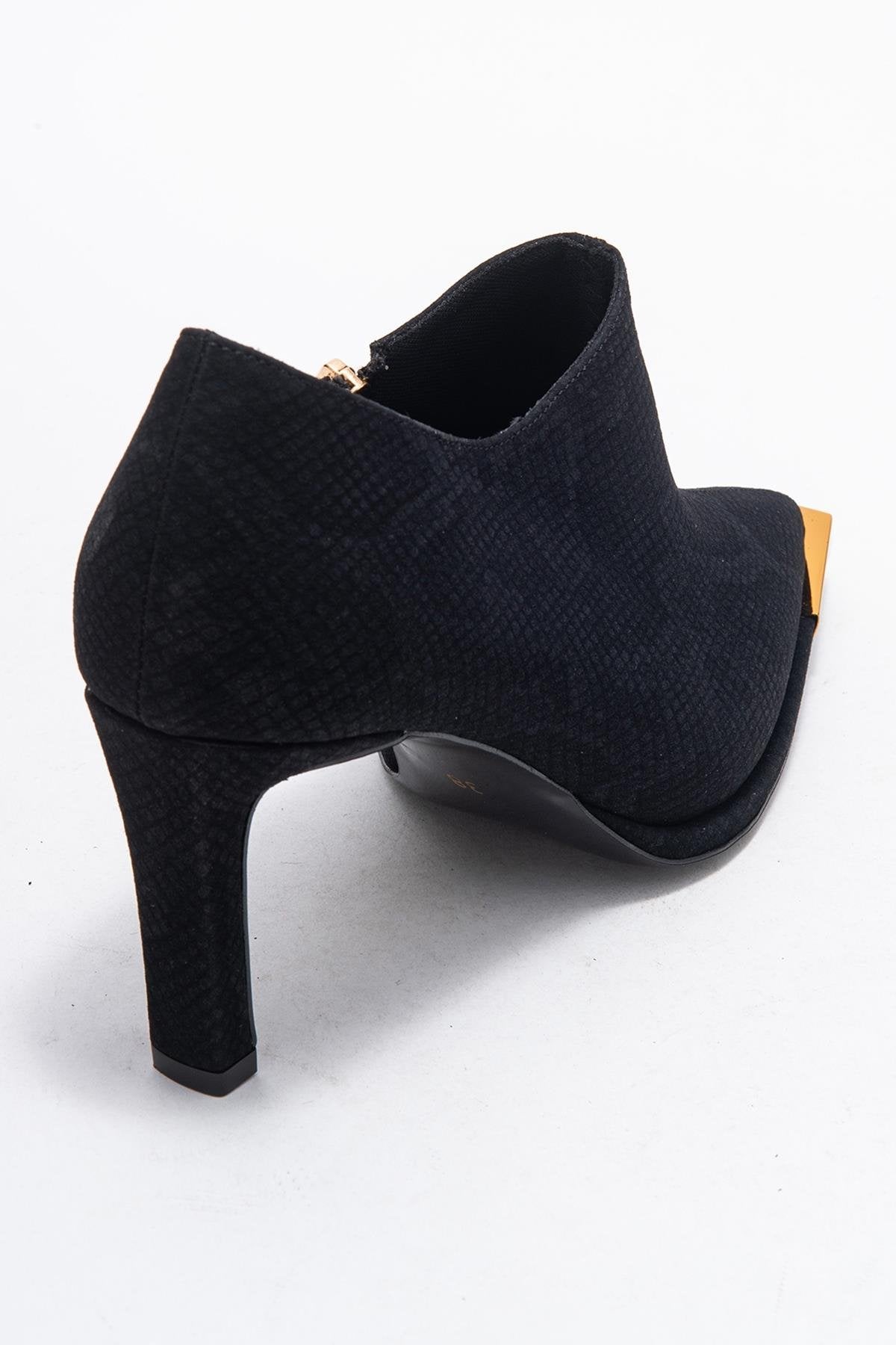 Sona - Black Patterned Ankle-Heel Shoe (Women)