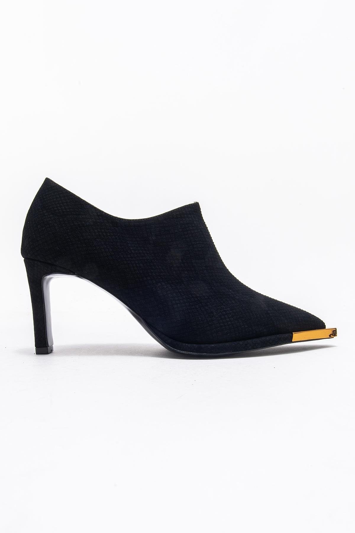 Sona - Black Patterned Ankle-Heel Shoe (Women)