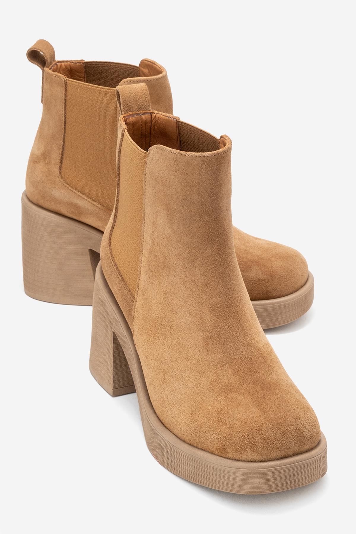 Lysa - Cognac Suede Genuine Leather Platform Heel Boot (Women)