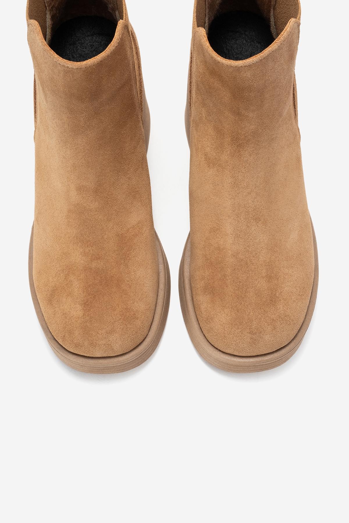 Lysa - Cognac Suede Genuine Leather Platform Heel Boot (Women)