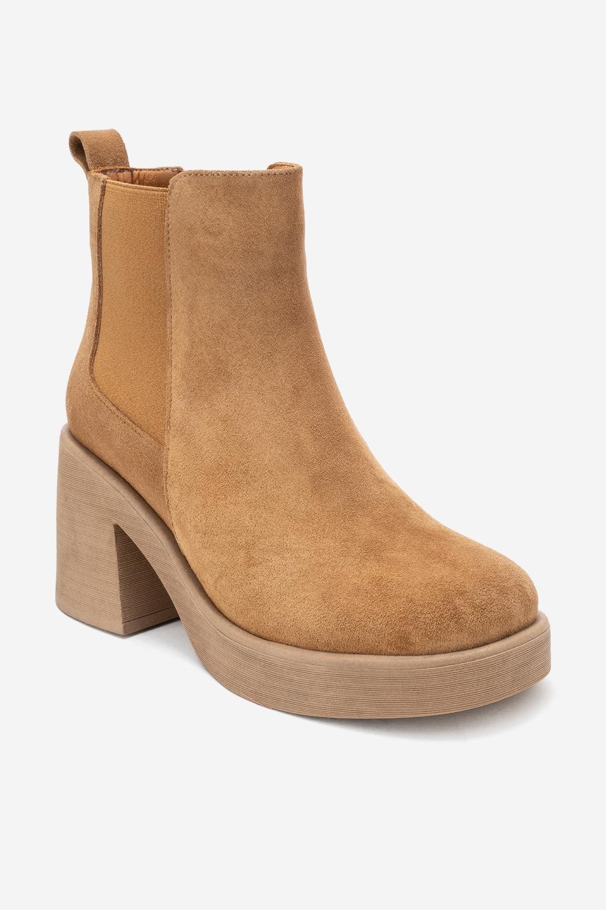 Lysa - Cognac Suede Genuine Leather Platform Heel Boot (Women)
