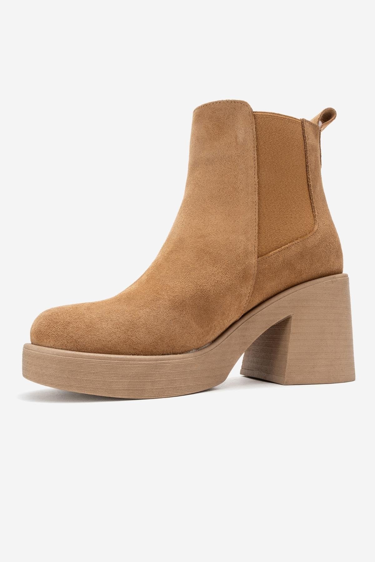 Lysa - Cognac Suede Genuine Leather Platform Heel Boot (Women)