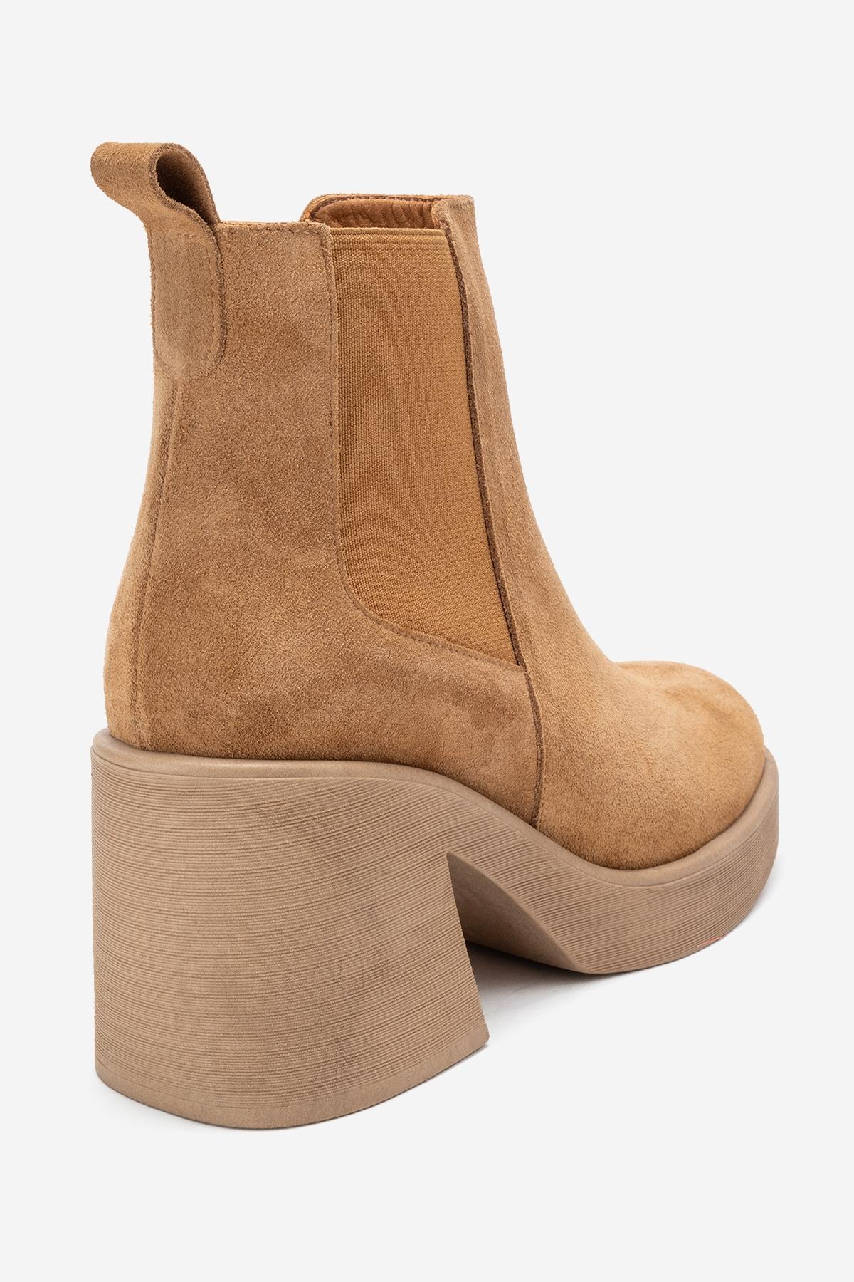 Lysa - Cognac Suede Genuine Leather Platform Heel Boot (Women)