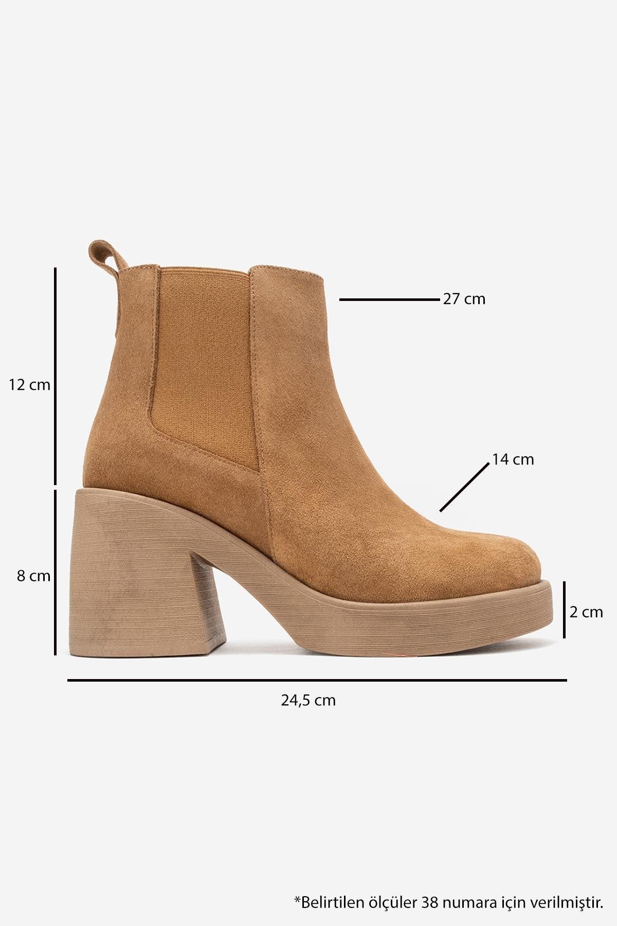 Lysa - Cognac Suede Genuine Leather Platform Heel Boot (Women)