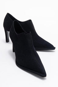 Alya - Black Patterned Elastic Ankle Stiletto Pump (Women)