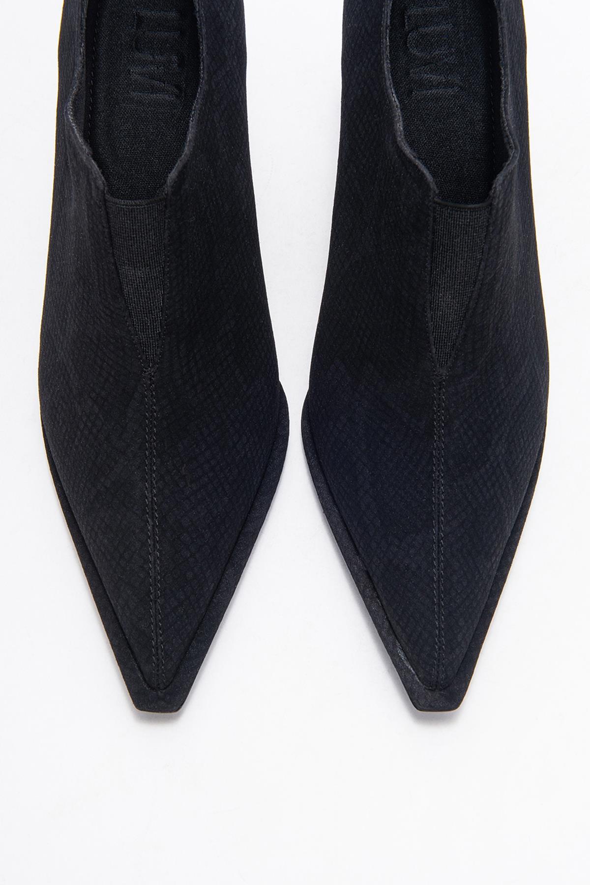 Alya - Black Patterned Elastic Ankle Stiletto Pump (Women)