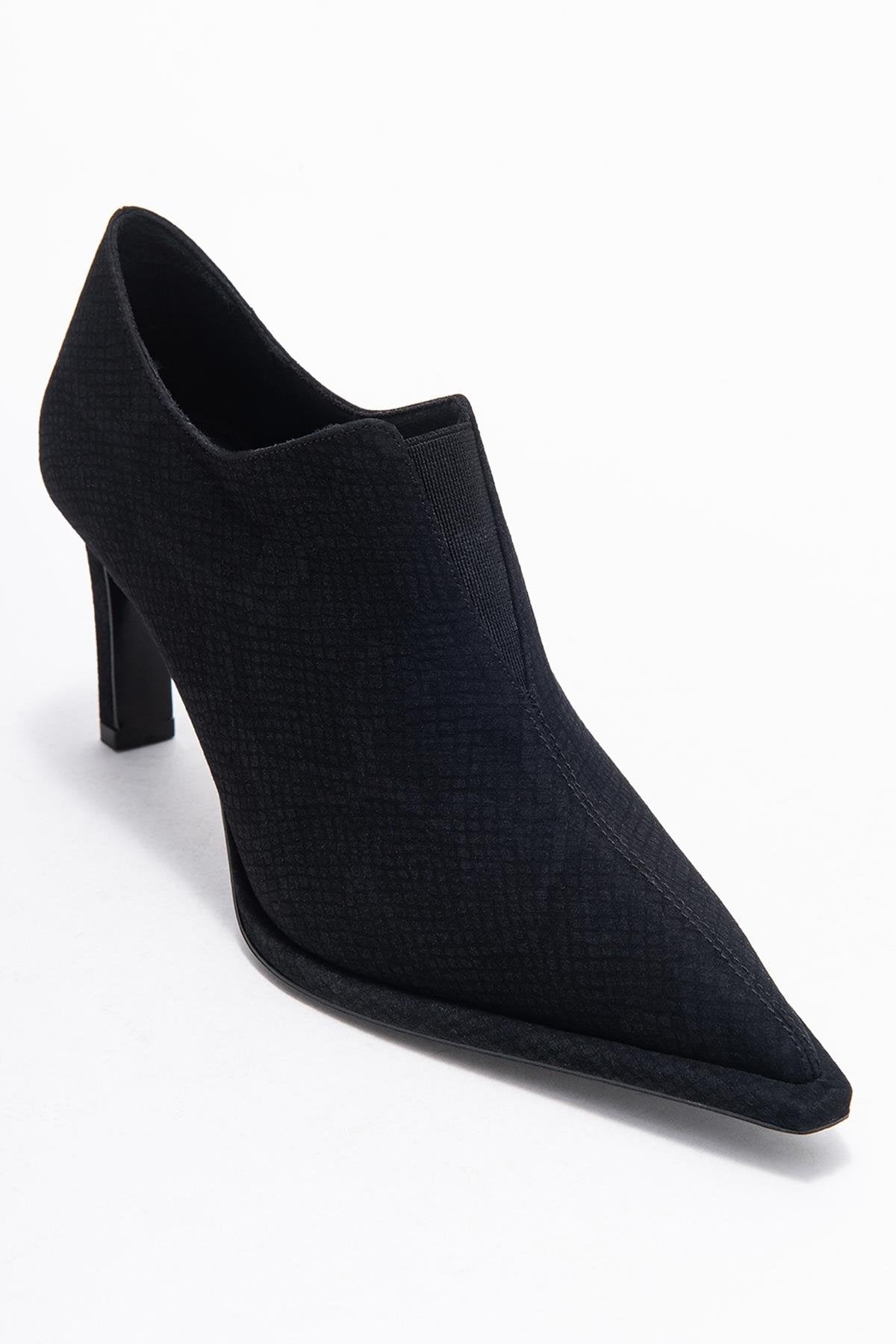 Alya - Black Patterned Elastic Ankle Stiletto Pump (Women)