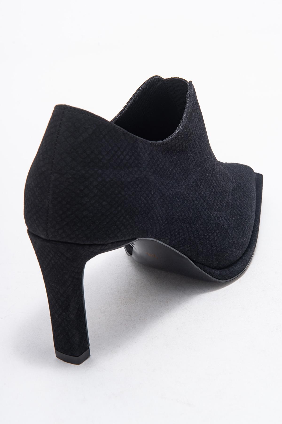 Alya - Black Patterned Elastic Ankle Stiletto Pump (Women)