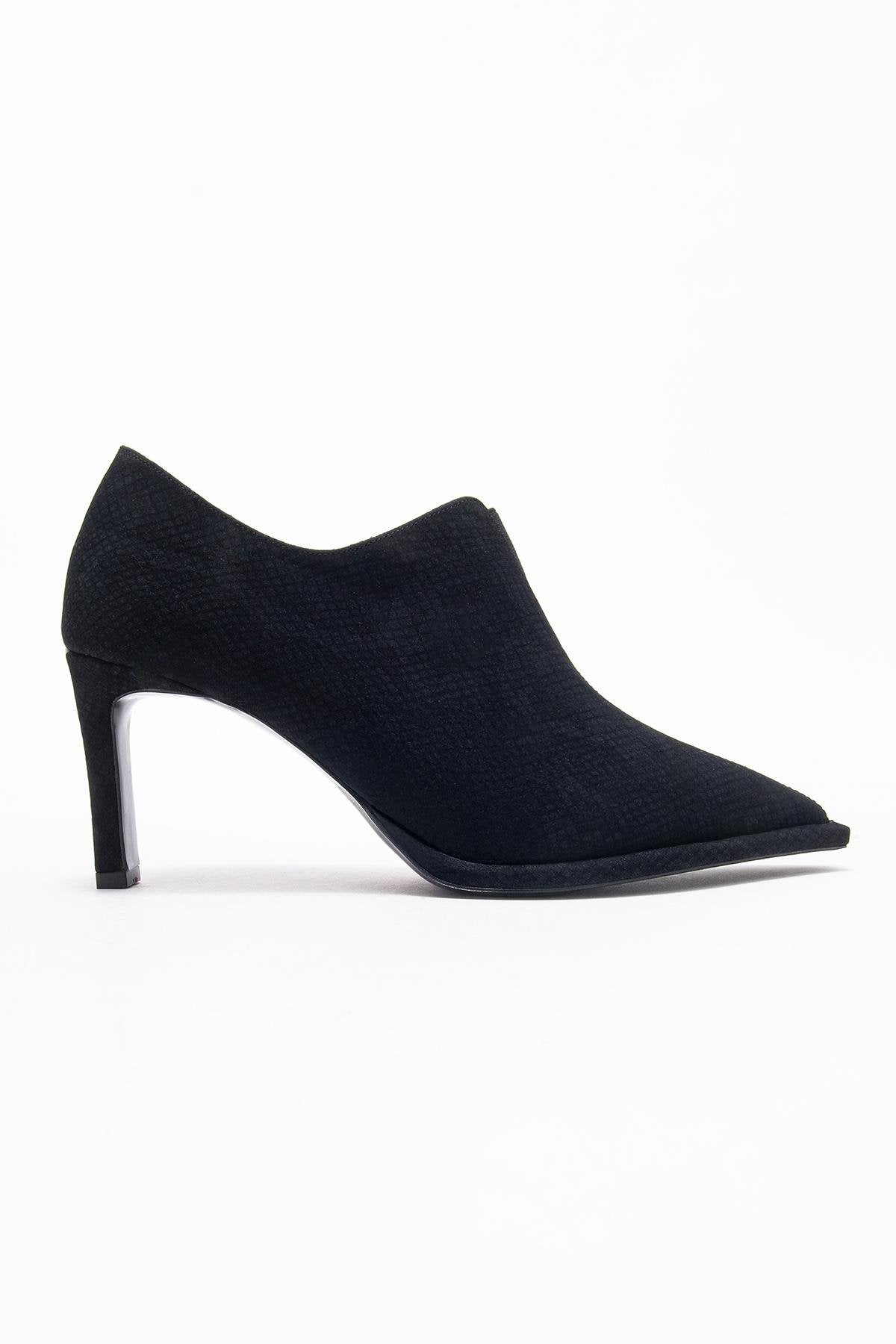 Alya - Black Patterned Elastic Ankle Stiletto Pump (Women)