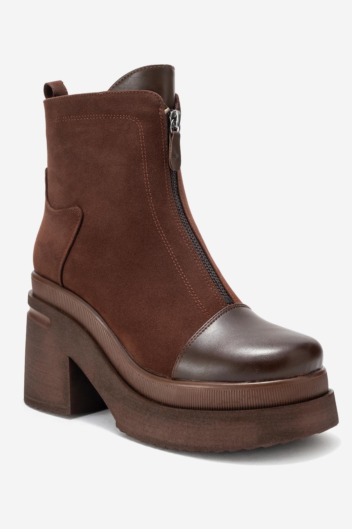 Ardenne - Brown Platform Heel Zip Boot (Women)